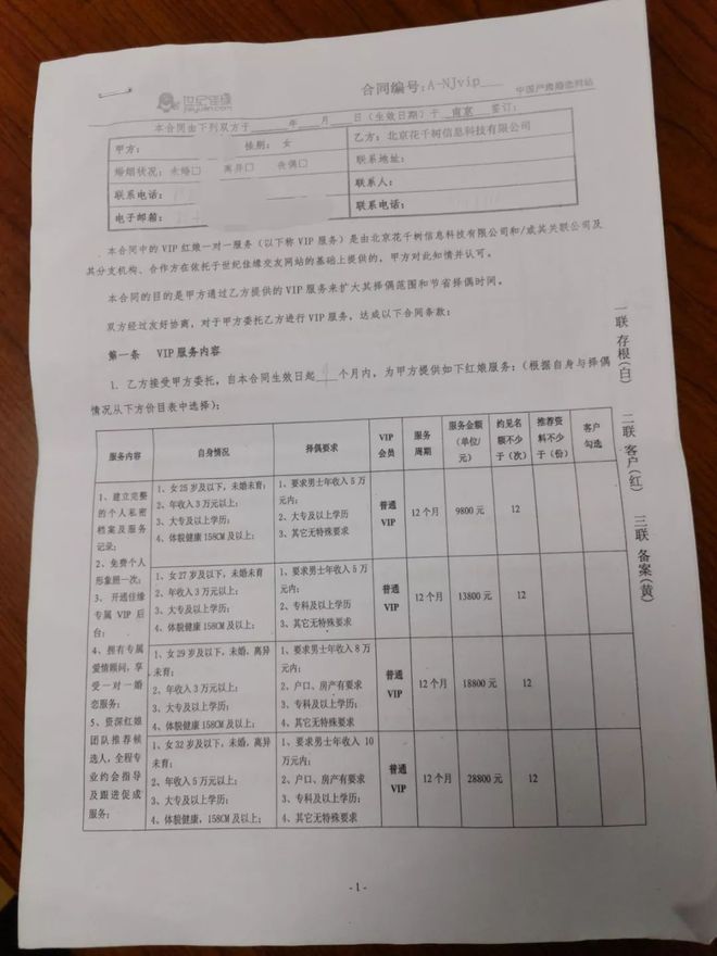 婚恋行业婚介公司会员征婚个人资料档案登记表格服务合作合.